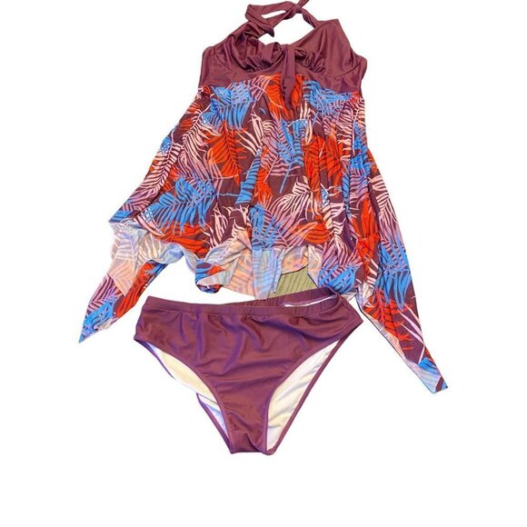 Purple Two Piece Swim Bikini Bottom Flowy Top Size 3 XL - Picture 1 of 9